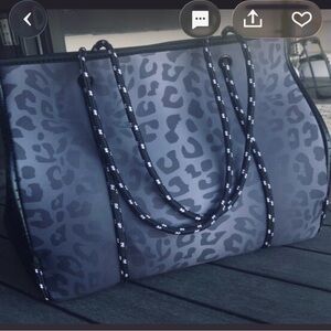 Neoprene Black and Gray Leopard Print Women's Tote Oversize Bag